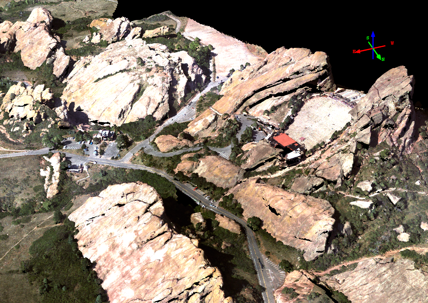 The sensor's 3D data deliverable provides a highly detailed view of current conditions, quickly communicating to a broad range of stakeholders. Here the famous concert venue Red Rocks is pictured. The sensor's 3D data deliverable provides a highly detailed view of current conditions, quickly communicating to a broad range of stakeholders. Here the famous concert venue Red Rocks is pictured.